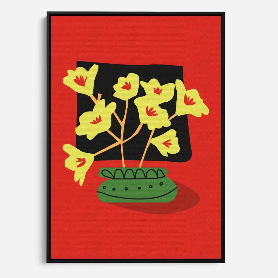 Obraz w ramie 50x70 - Abstrakcyjne Przenikanie - abstrakcyjne kwiaty, czerwone tło - rama czarna