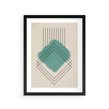 Plakat w ramie 50x70 - Impresje Przestrzeni - akwarelowa plama, geometryczne szkicowane kształty - rama czarna