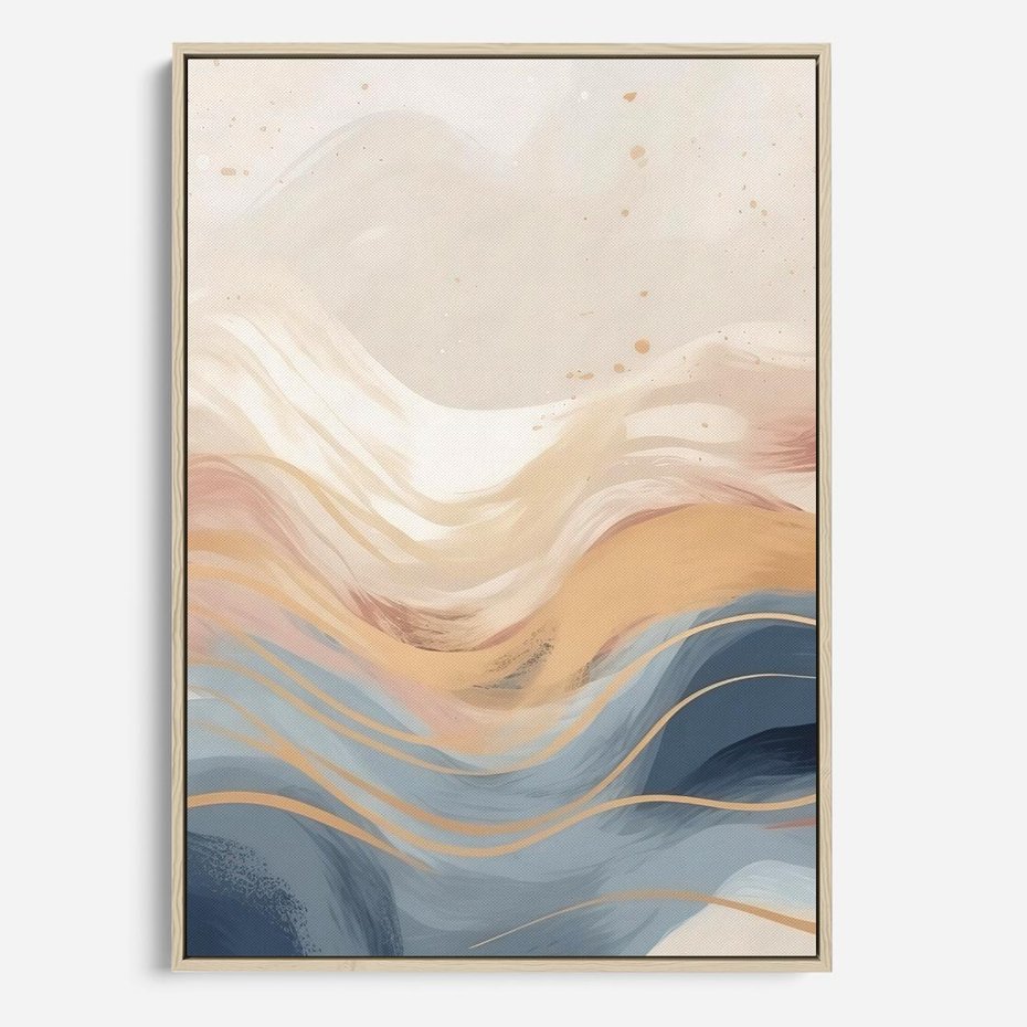 Obraz w ramie 80x120 - Ukojenie Współczesności - abstrakcyjne fale, gładkie linie - rama drewno