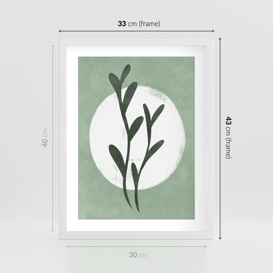 Plakat w ramie 30x40 - Kształty Zielonego Ukojenia - zielony plakat, roślinne motywy - rama biała