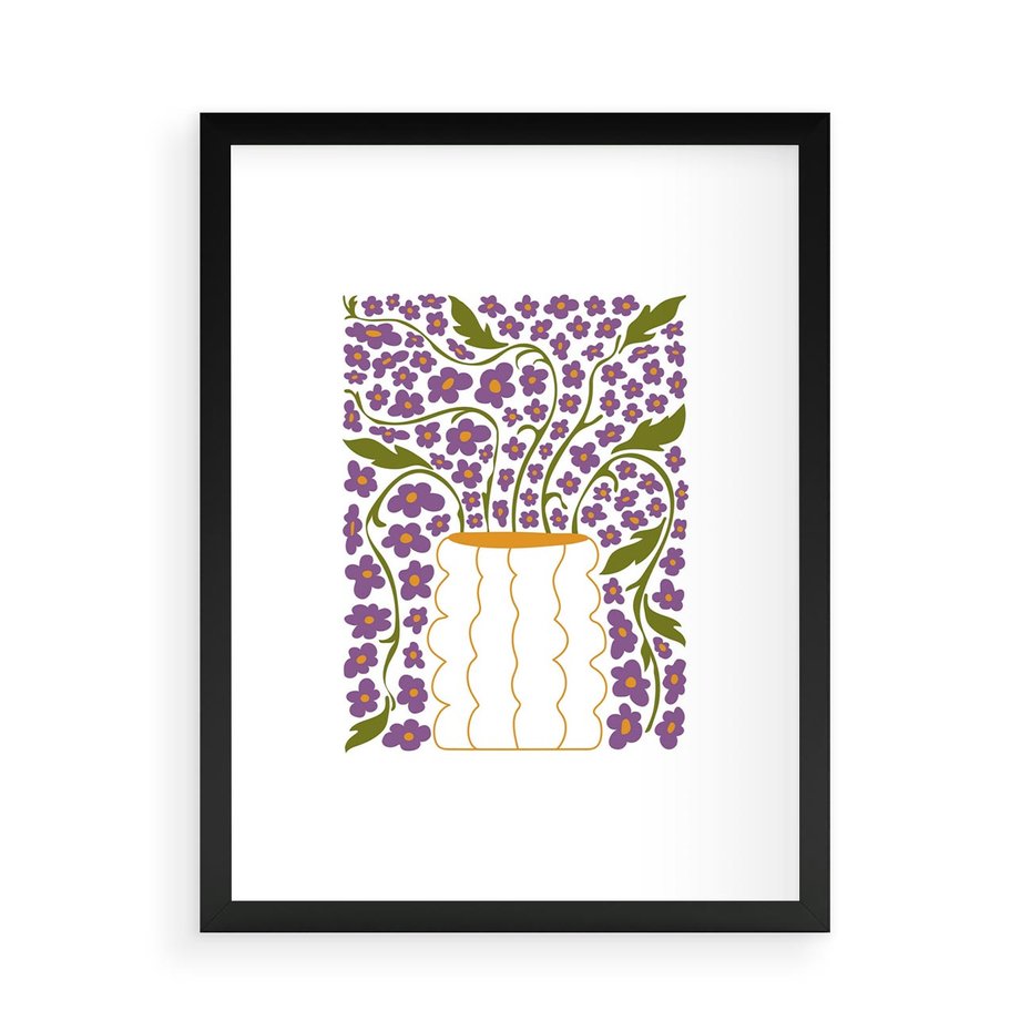 Plakat w ramie 50x70 - Witalność Kwiatów - kwiaty w wazonie, minimalistyczna kompozycja - rama czarna