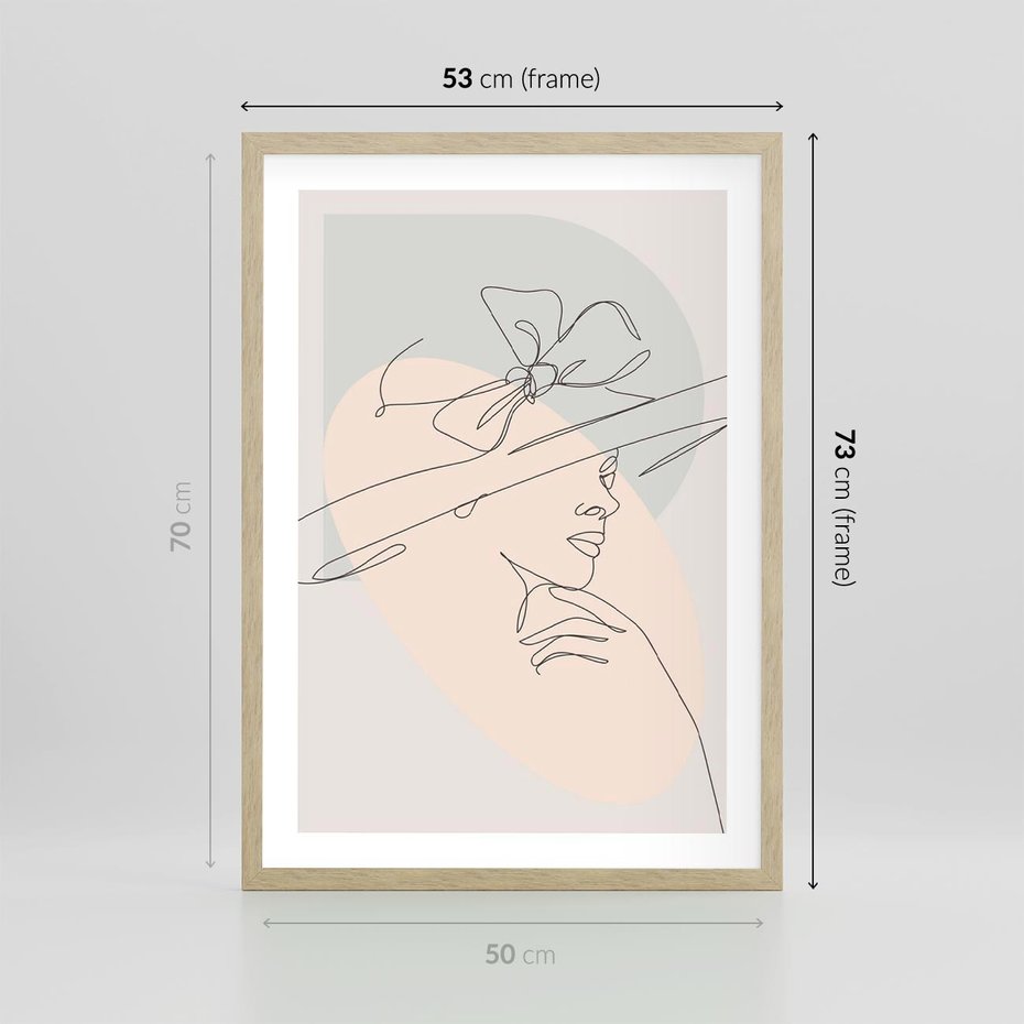 Plakat w ramie 50x70 - Twarz Kobiety w Pastelach - minimalistyczna grafika, pastelowe tłó - rama drewno