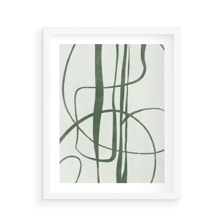 Plakat w ramie 40x50 - Zielony Spokój - zielona abstrakcja, spokojny plakat - rama biała