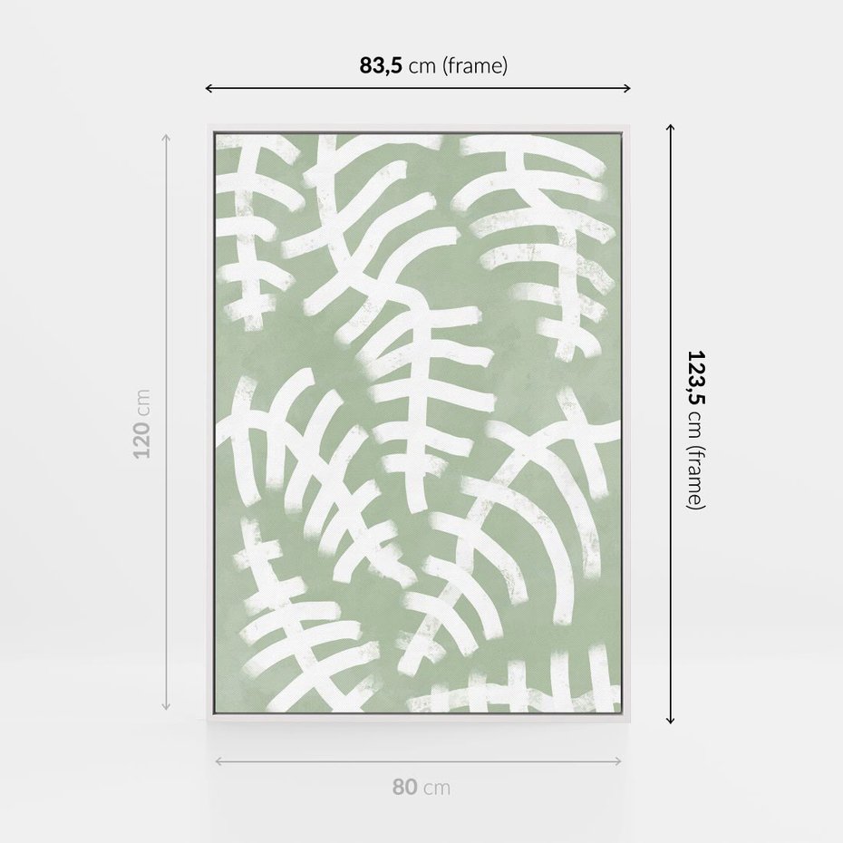 Obraz w ramie 80x120 - Oaza Zieleni - zielona abstrakcja, zgaszona zieleń - rama biała