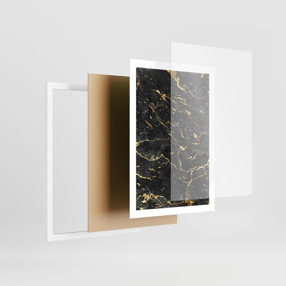 Plakat w ramie 50x70 - Egzotyczny Blask - marmur, złoto - rama biała