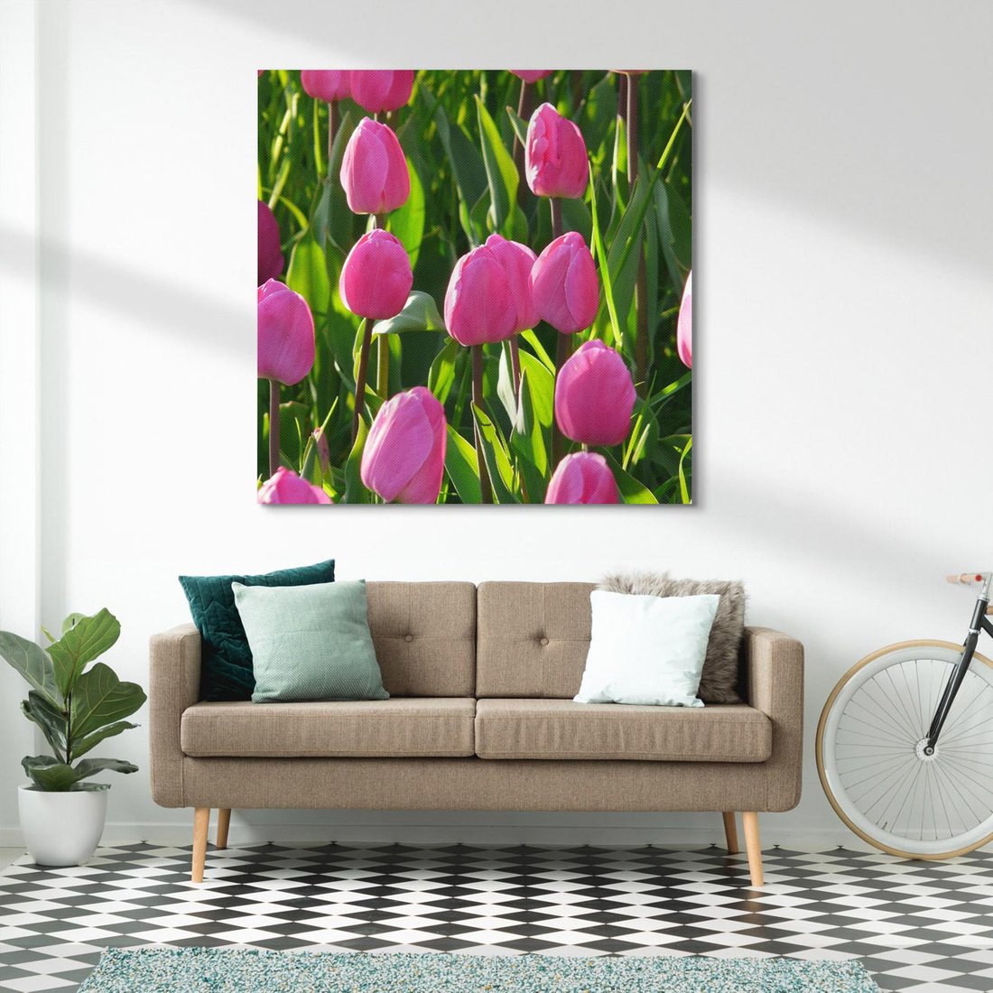 Obraz na płótnie 60x60 - Tulipanowa harmonia - tulipany, kwiaty