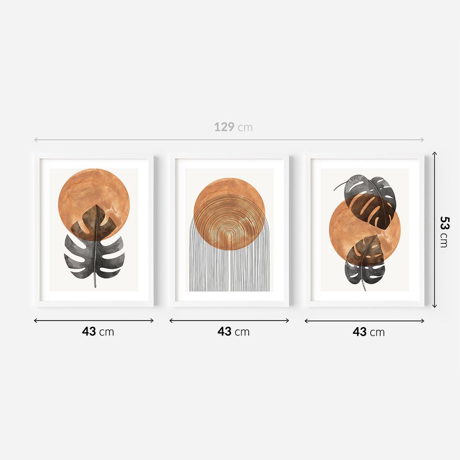 Zestaw obrazy w ramie 40x50 galeria - Monstera, boho, linie, minimalizm - rama biała
