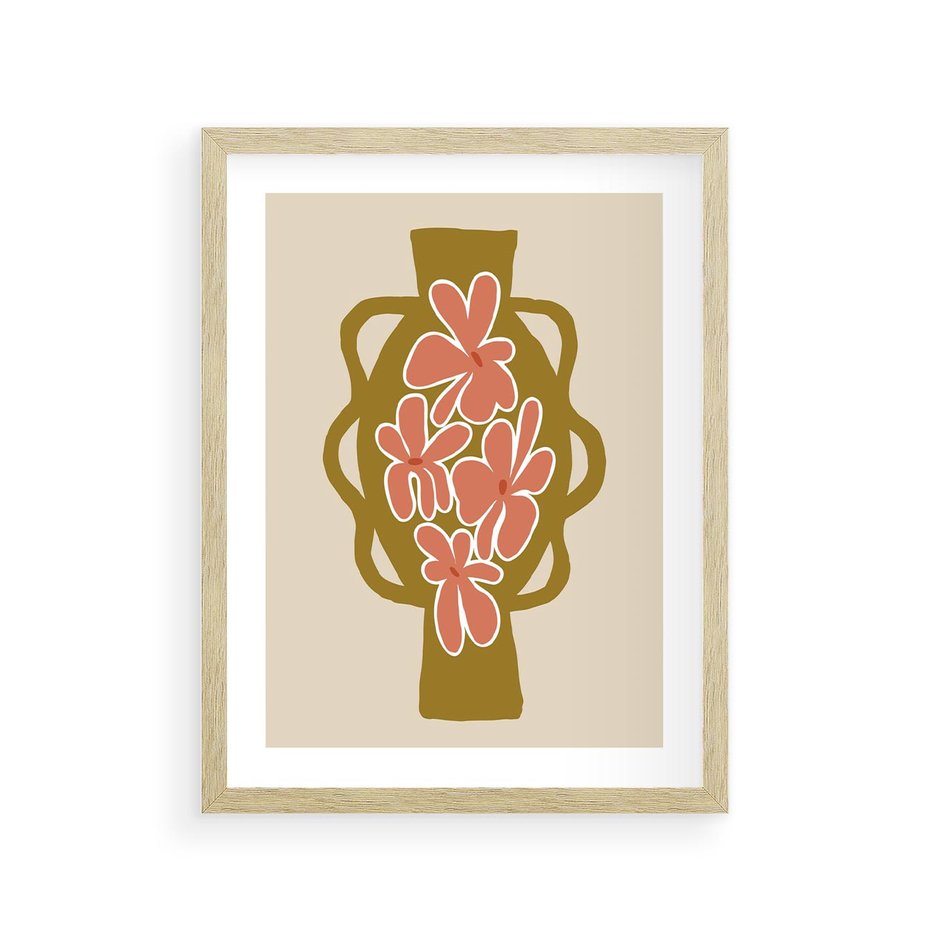 Plakat w ramie 30x40 - Rozbijające Formy - abstrakcyjny plakat, kwiaty na wazonie - rama drewno