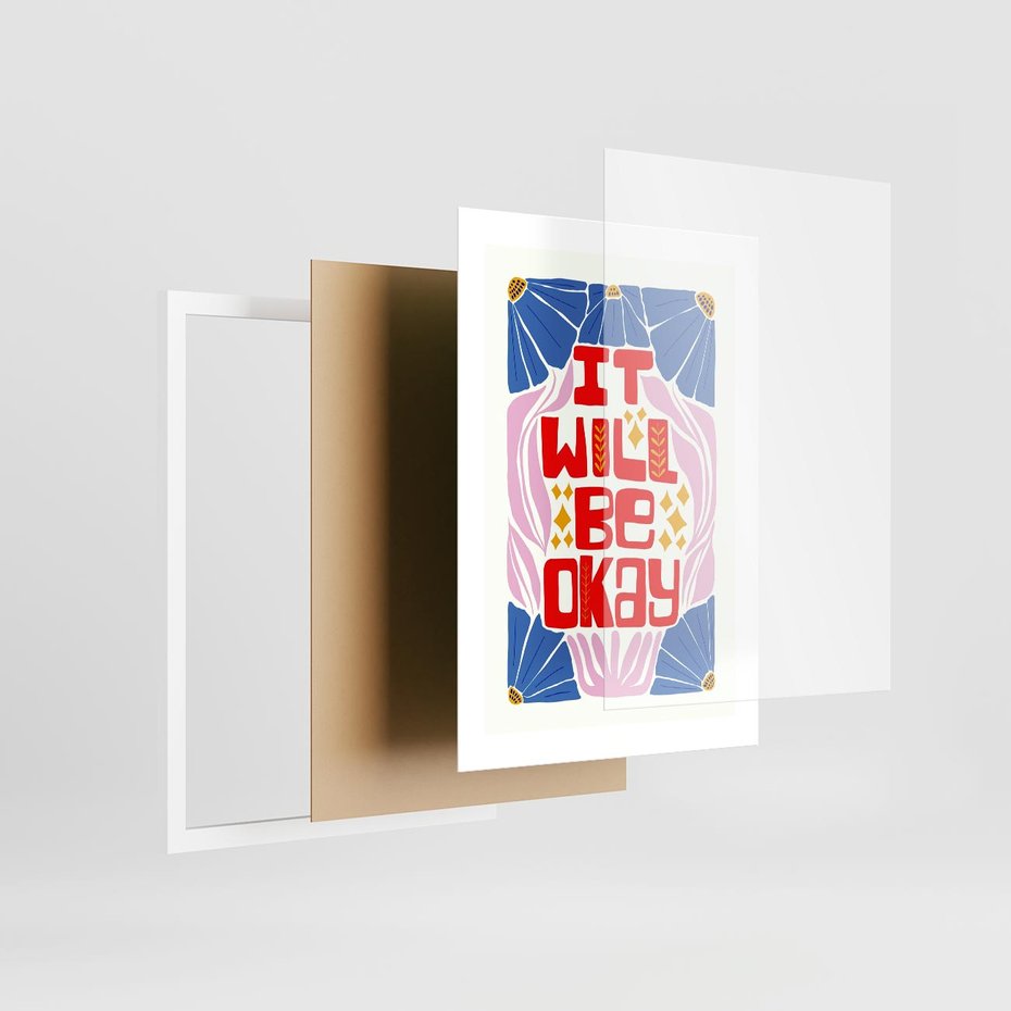 Plakat w ramie 30x40 - Kwiatowa Ekstaza - czerwona pozytywna typografia, kwiatowa kompozycja - rama biała