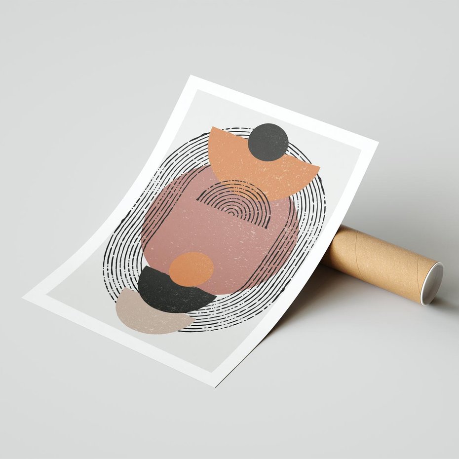 Plakat bez ramy 21x30 - Abstrakcja w Odcieniach Brązu i Beżu - geometria, abstrakcyjna grafika