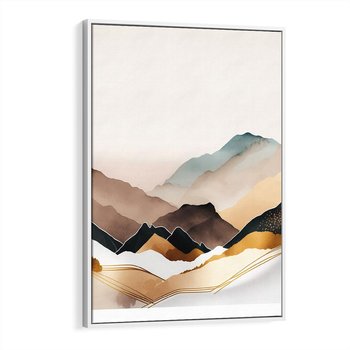 Obraz w ramie 50x70 - Góry Tonące w Pastelach - złote pastelowe góry, akwarela - rama biała