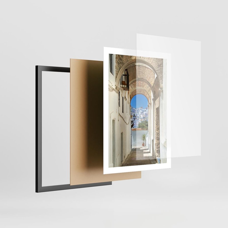 Plakat w ramie 50x70 - Romantyczna Przeprawa - romantyczna, uliczka - rama czarna