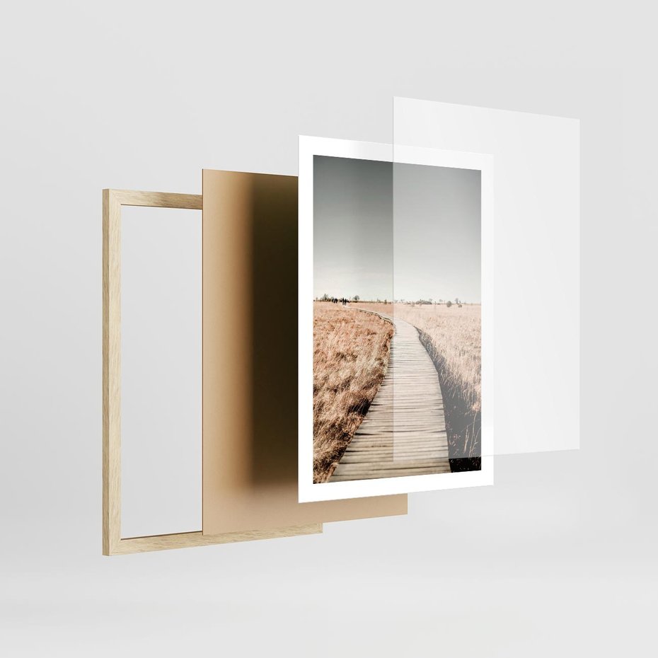 Plakat w ramie 50x70 - Spacer Ścieżką w Suchych Trawach - ścieżka wśród suchych traw - rama drewno