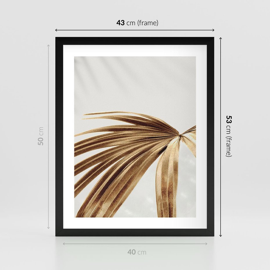 Plakat w ramie 40x50 - Egzotyczny Blask - złote, liście - rama czarna
