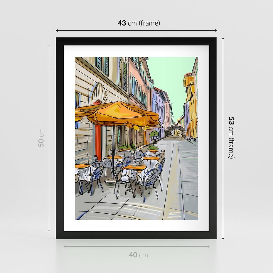 Plakat w ramie 40x50 - Kawiarenkowy Szkic - malowany, szkic - rama czarna