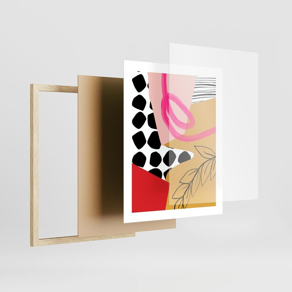 Plakat w ramie 40x50 - Księga Form i Plam - abstrakcyjna kompozycja, różne tekstury - rama drewno