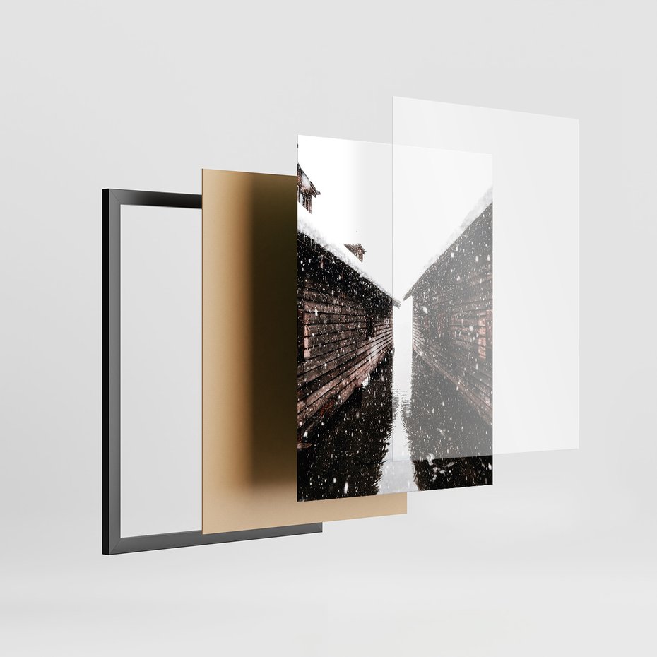 Zestaw obrazy w ramie 50x70 galeria - Domki, w, górach, zima, perspektywa - rama czarna