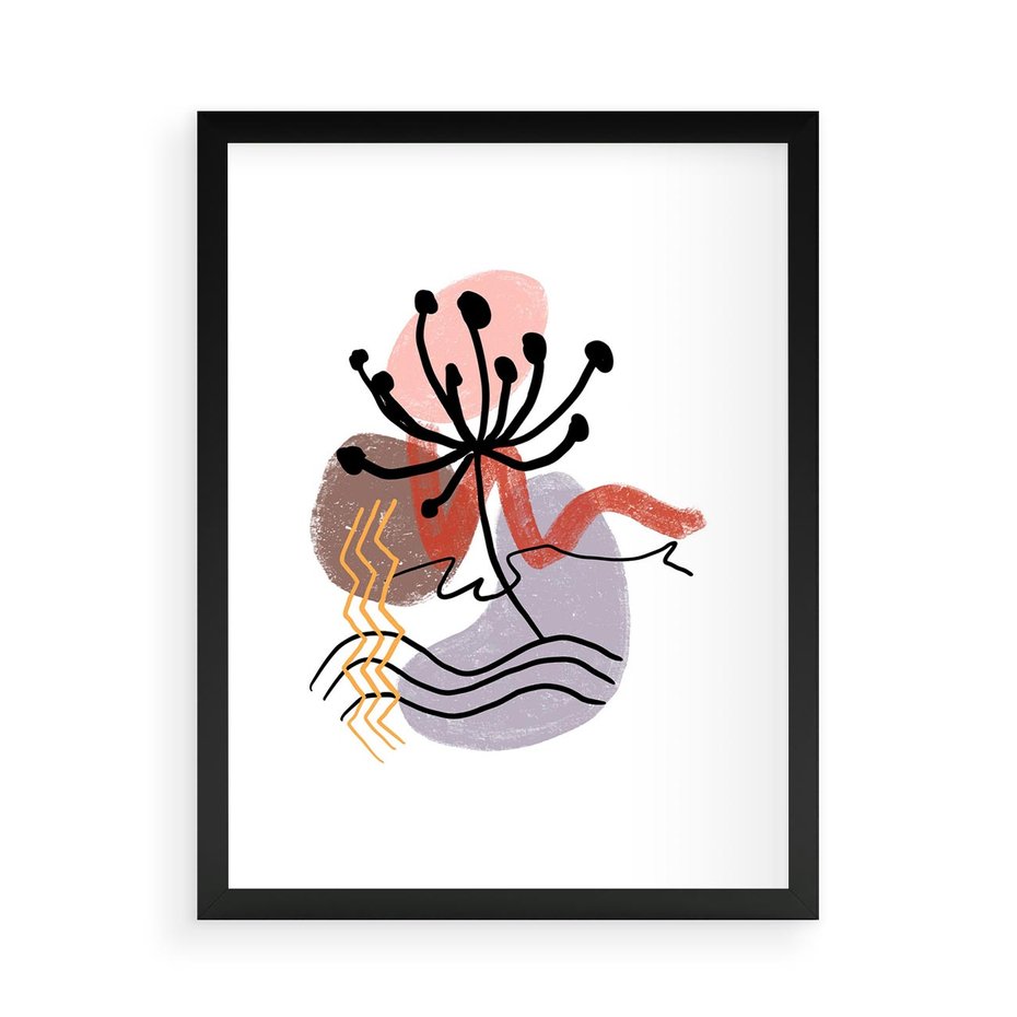 Plakat w ramie 50x70 - Migocące Odsłony - abstrakcyjna sztuka, liść dmuchawiec - rama czarna