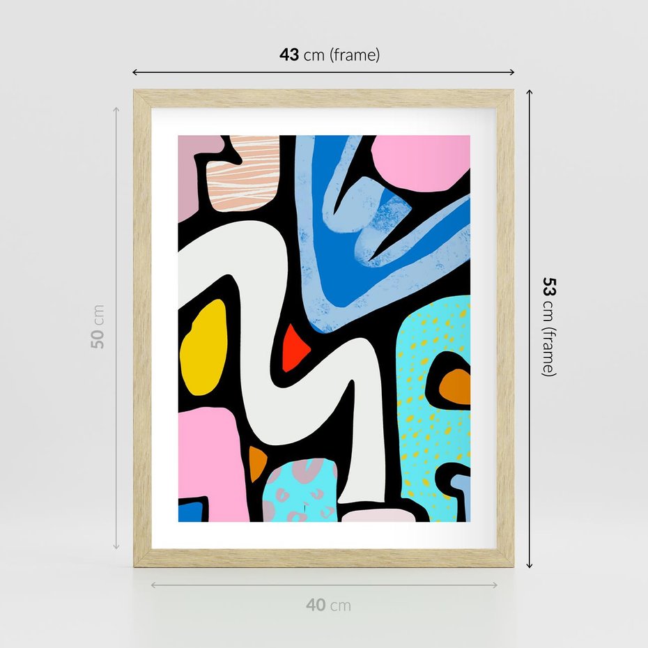 Plakat w ramie 40x50 - Komiksowe Formy - abstrakcyjne formy, komiksowy styl - rama drewno