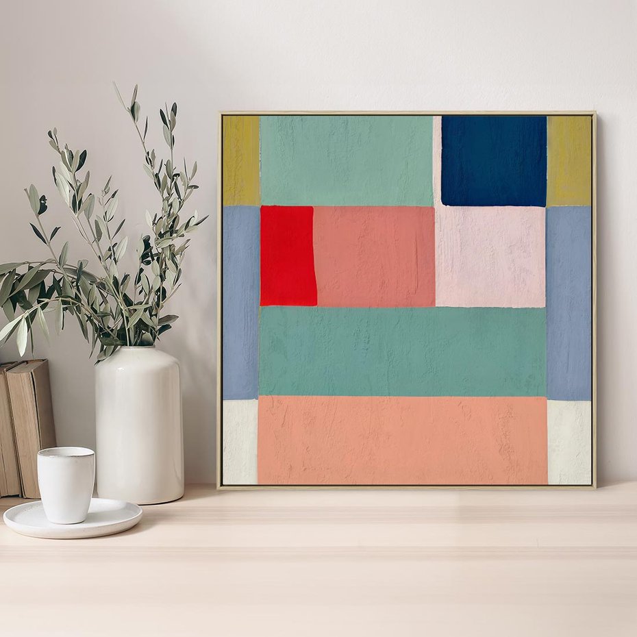 Obraz w ramie 80x80 - Bezgraniczne Nastroje Harmonii - abstrakcyjne geometryczne kształty, olejny obraz - rama drewno