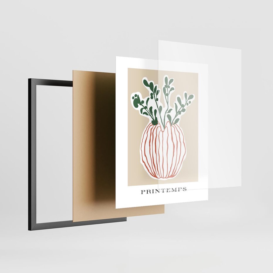 Plakat w ramie 40x50 - Boho Refleksje Natury - gałązki w wazonie, typografia - rama czarna