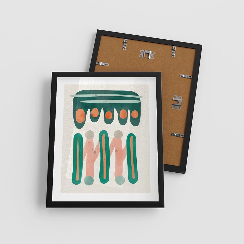 Plakat w ramie 40x50 - Zaklęte Wzory Natury - przypadkowe abstrakcyjne wzory, pomarańczowy i zielony - rama czarna