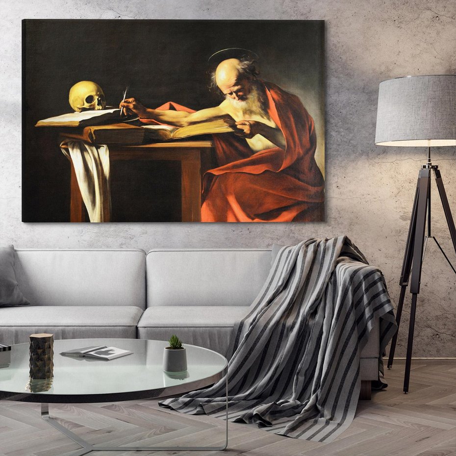 Obraz na płótnie 70x50 - "Św. Hieronim piszący" (1606), Caravaggio - Reprodukcja - reprodukcja, obraz na płótnie