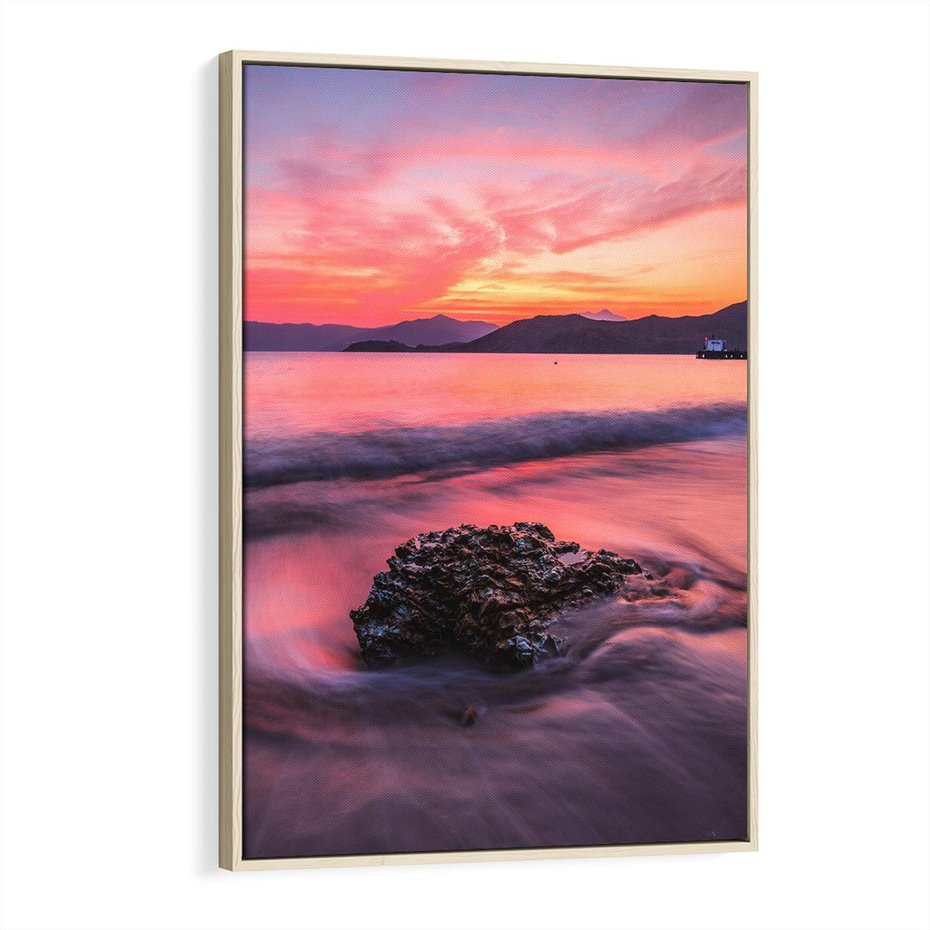 Obraz w ramie 80x120 - Zaklęty Zachód - magiczny zachód słońca, fioletowe - rama drewno