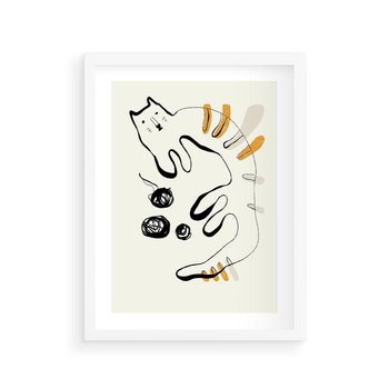 Plakat w ramie 50x70 - Picassowska Abstrakcja Kota - abstrakcyjna grafika kota, jak picasso - rama biała