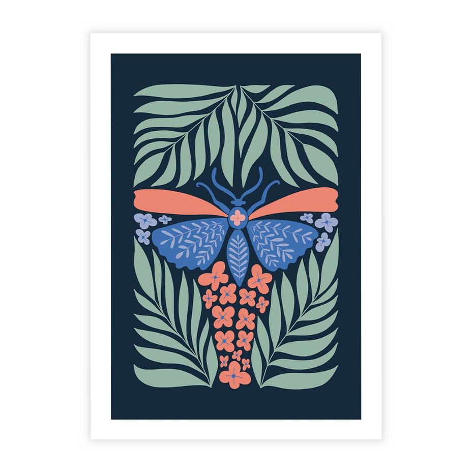 Plakat bez ramy 21x30 - Granatowa Noc - granatowe tło, abstrajcyjna ćma