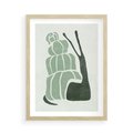 Plakat w ramie 50x70 - Zielona Równowaga - abstrakcyjny zielony ślimak, skandynawski design - rama drewno