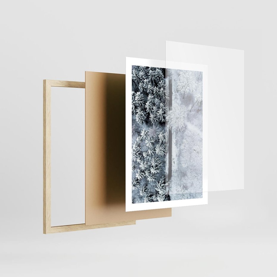 Plakat w ramie 50x70 - Ujęcie Zimowej Szosy - zima, śnieg - rama drewno