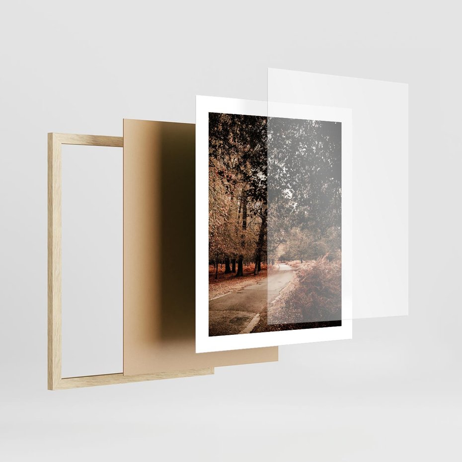 Plakat w ramie 40x50 - Magia Jesieni: Pejzaż Parku w Odcieniach Żółci - jesień, park - rama drewno