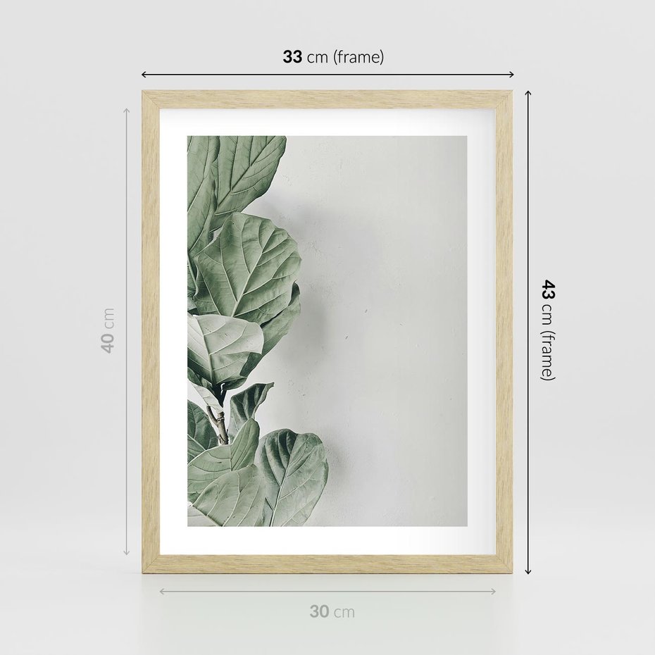 Plakat w ramie 30x40 - Minimalistyczna Harmonia: Zieleń Liści - zieone liście, kompozycja - rama drewno