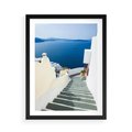 Plakat w ramie 50x70 - Malowniczy urok wyspy - Santorini, schodki - rama czarna