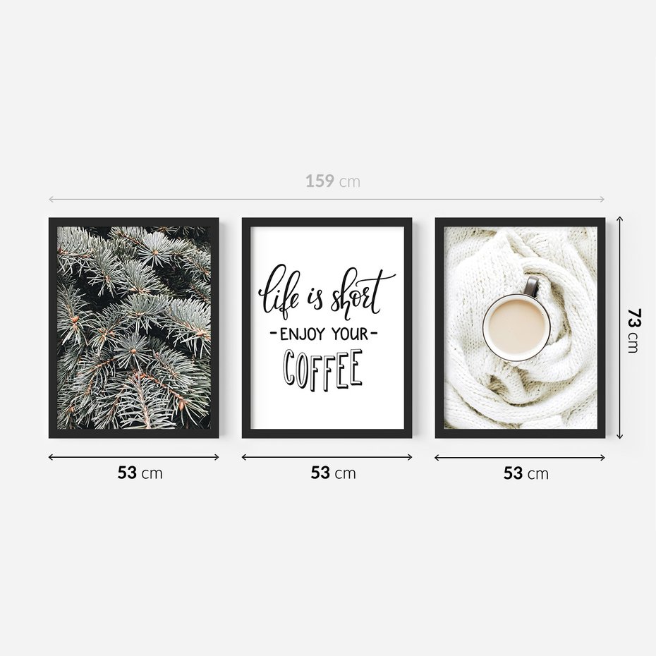 Zestaw obrazy w ramie 50x70 galeria - Kawa, zima, koc - rama czarna
