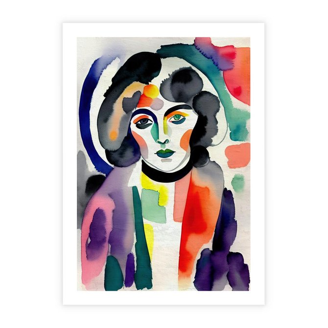 Plakat bez ramy 21x30 - Subtelne Akwarelowe Ulotności - abstrakcyjny akwarelowy portret kobiety, rozmyte farby