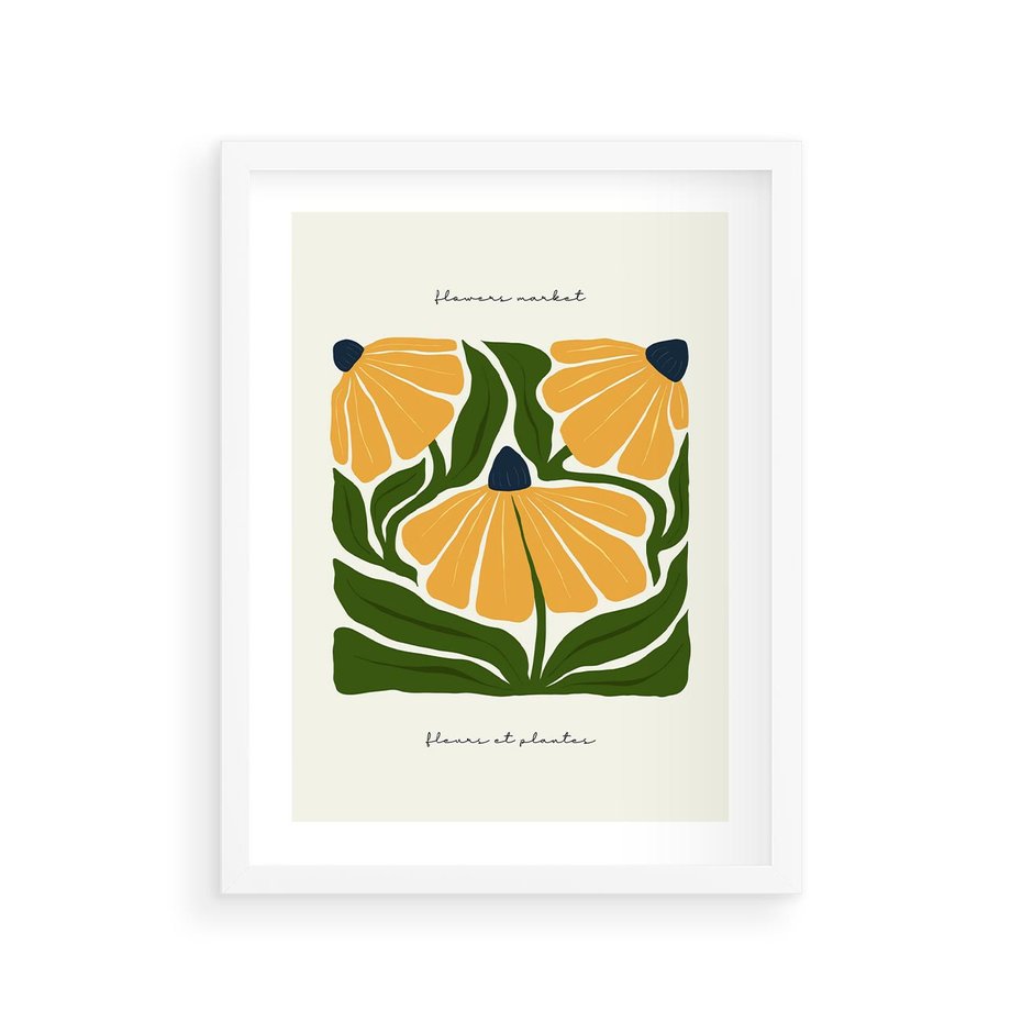 Plakat w ramie 30x40 - Kreatywne Wibracje - sztuka nowoczesna, kolorowe kwiaty - rama biała