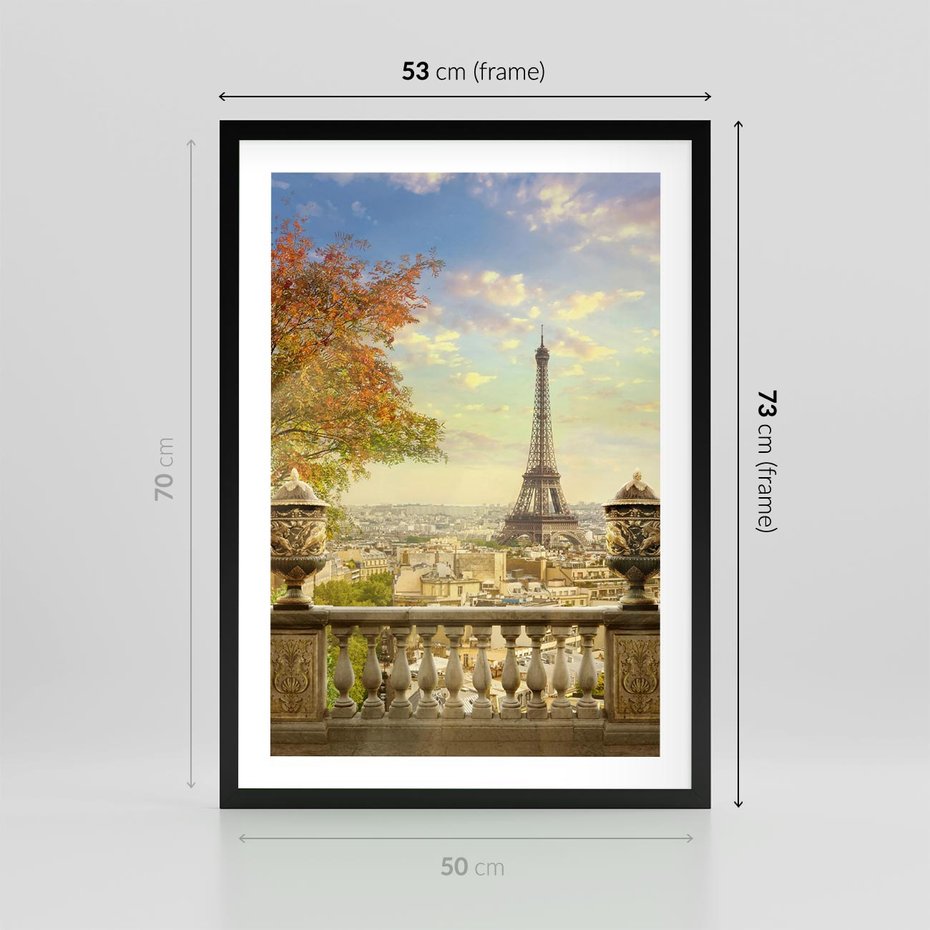 Plakat w ramie 50x70 - Paryż za Wieżą Eiffla - Paryż, Eiffla - rama czarna