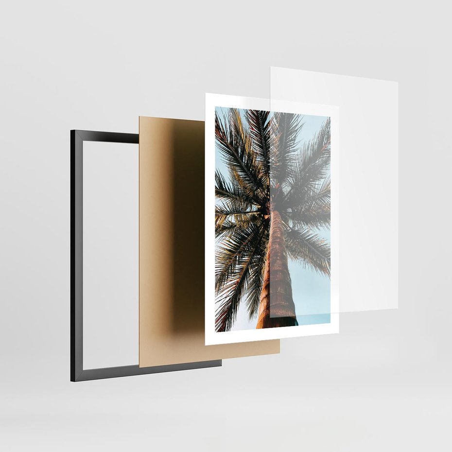 Plakat w ramie 50x70 - Rajskie Inspiracje: Palma na Niebie - palma, na tle nieba - rama czarna