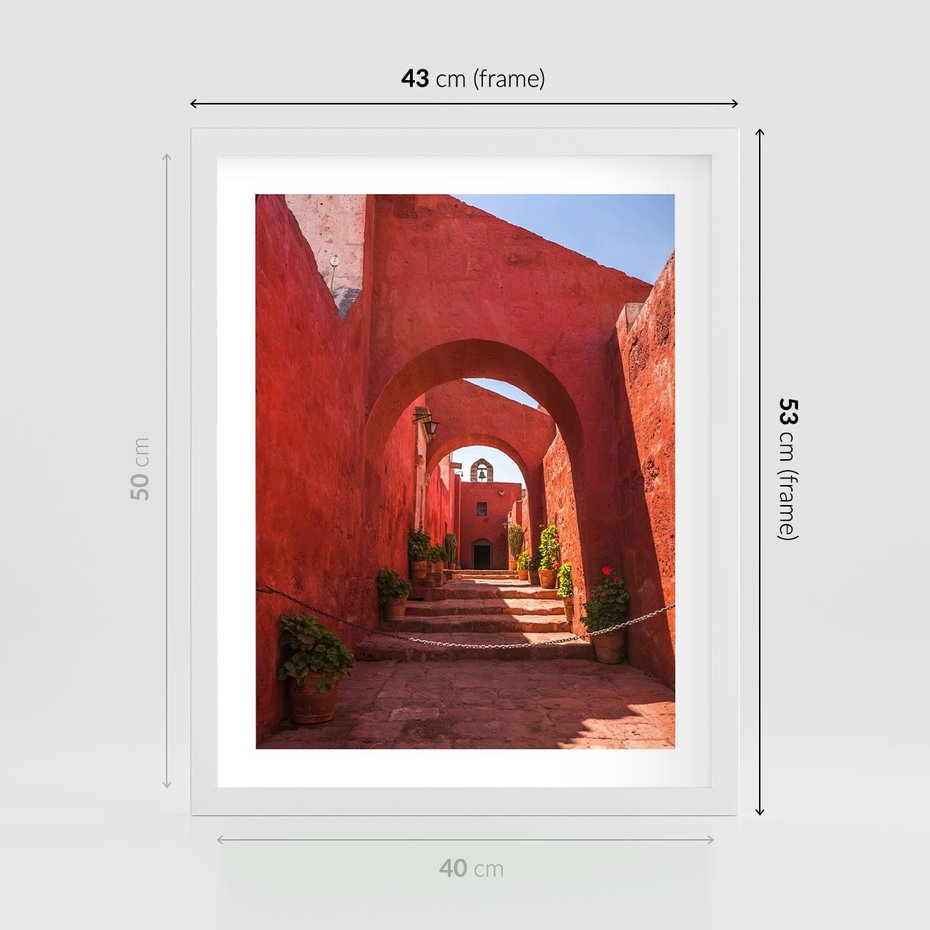 Plakat w ramie 40x50 - Perspektywa Uliczki - uliczka, perspektywa - rama biała
