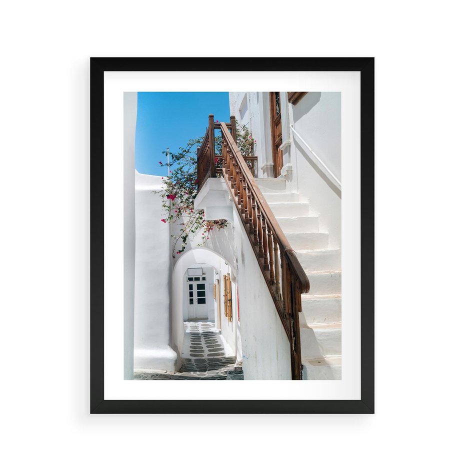 Plakat w ramie 40x50 - Schody Uliczką W dół - schody, uliczka - rama czarna