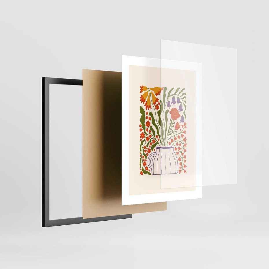 Plakat w ramie 30x40 - Świeżość Kwiatów - kwiaty w wazonie, minimalistyczna kompozycja - rama czarna