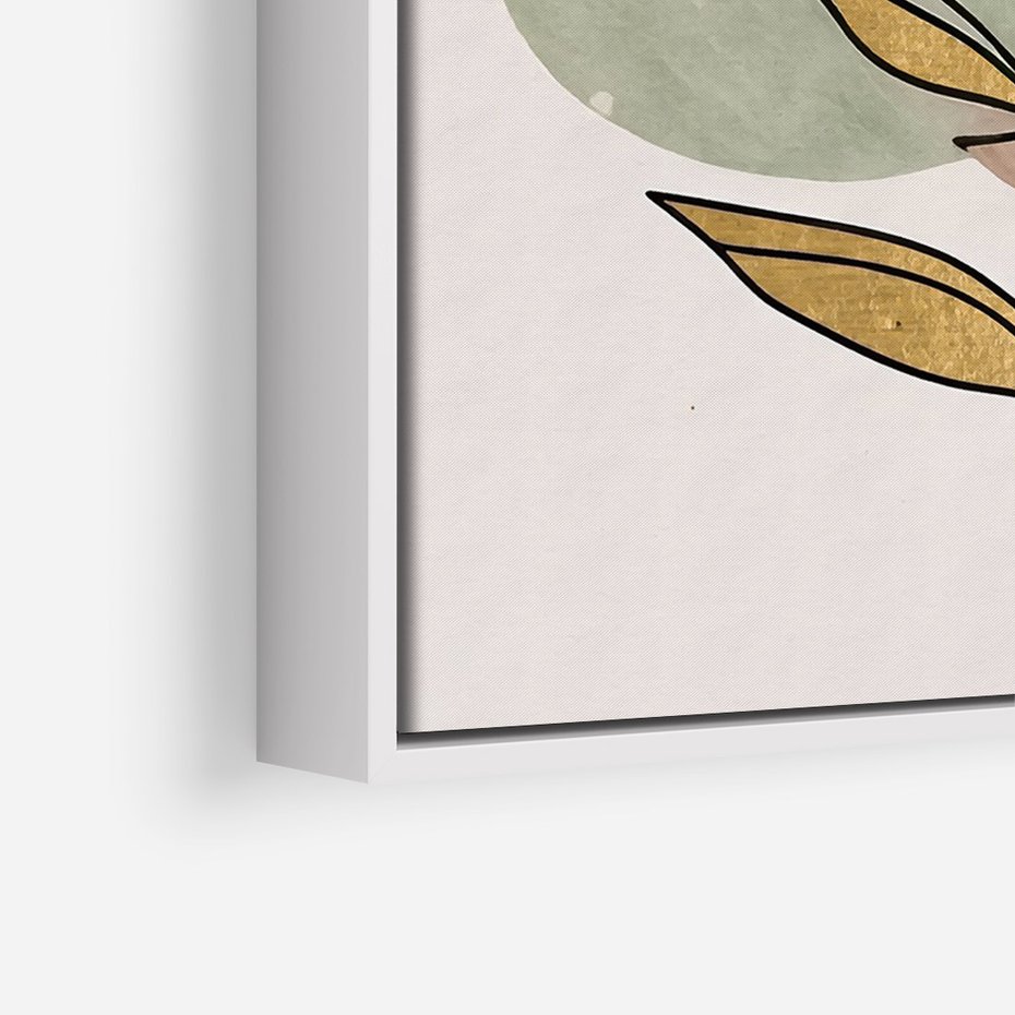 Obraz w ramie 70x100 - Rozkwitające Wnętrza Światła - abstrakcyjny obraz boho, liście - rama biała