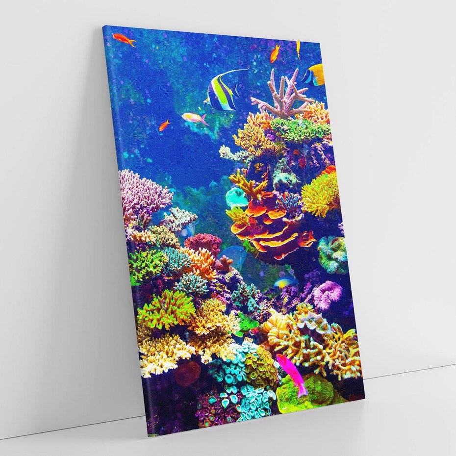 Obraz na płótnie 70x100 - Podwodne Zaczarowanie - kolorowa rafa koralowa, ukwiały