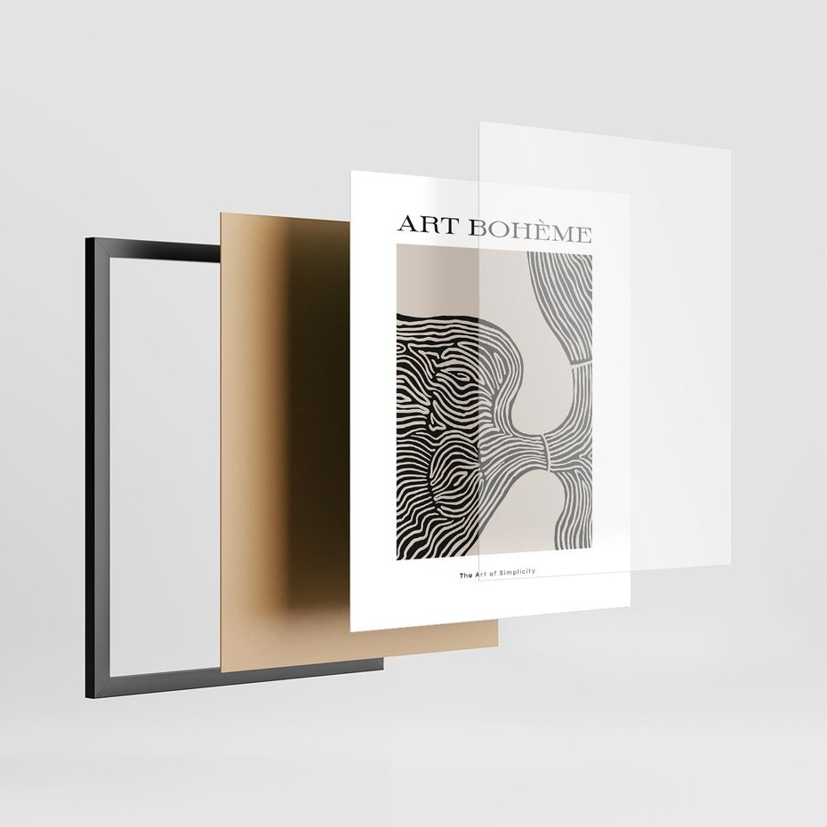 Plakat w ramie 40x50 - Wewnętrzne Zagadki Kształtów - sztuka minimalizmu, biało czarna rycina - rama czarna