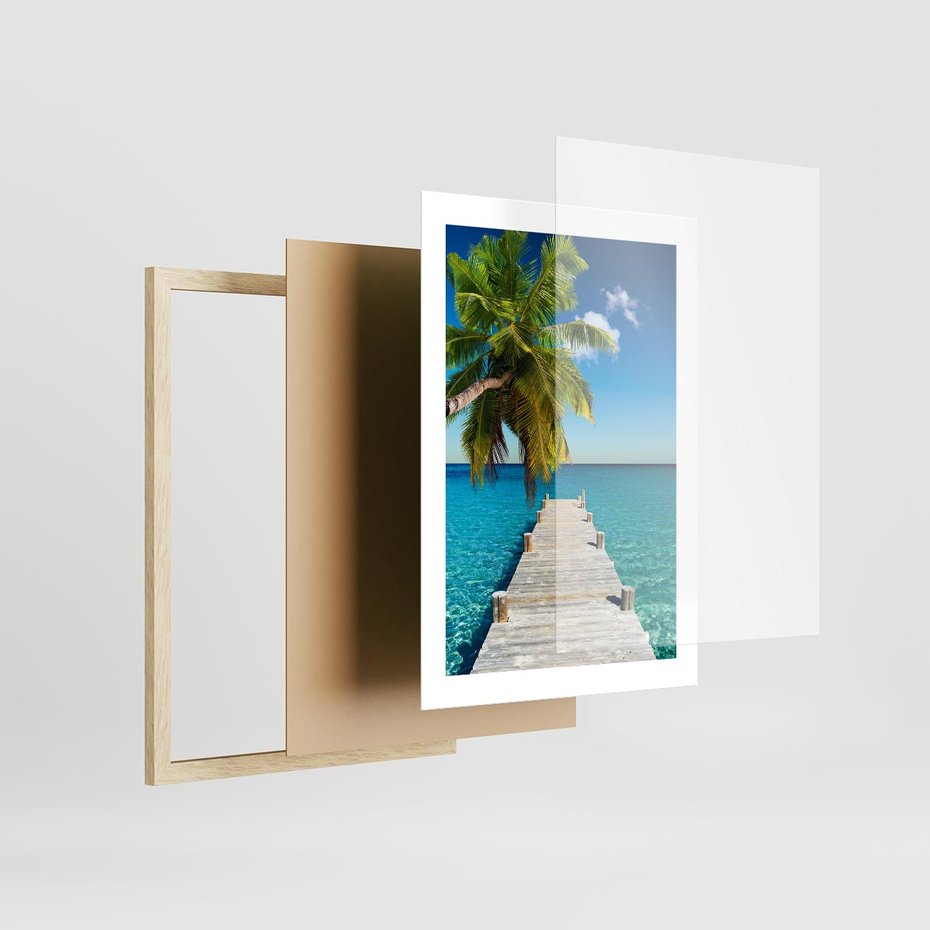 Plakat w ramie 30x40 - Hawajskie Palmy - palma, morze - rama drewno