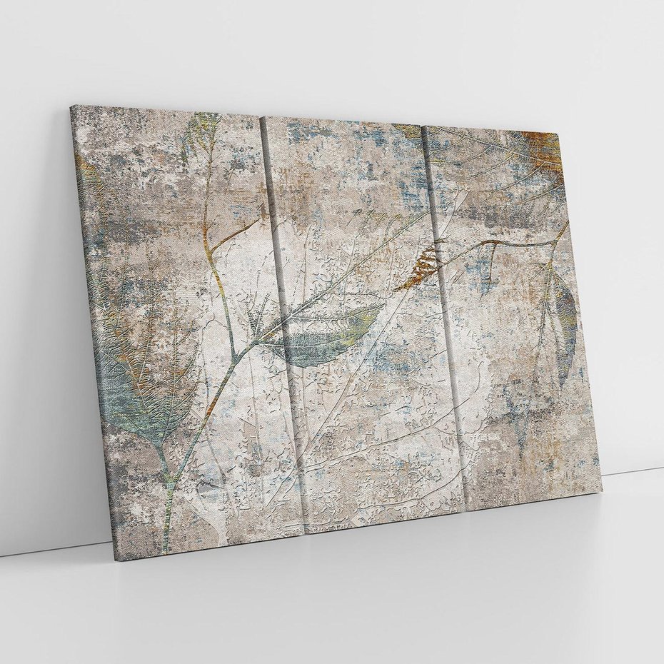 Obraz na płótnie 120x80 - Betonowe Wspomnienia Liści - odciski w betonie, odbitki