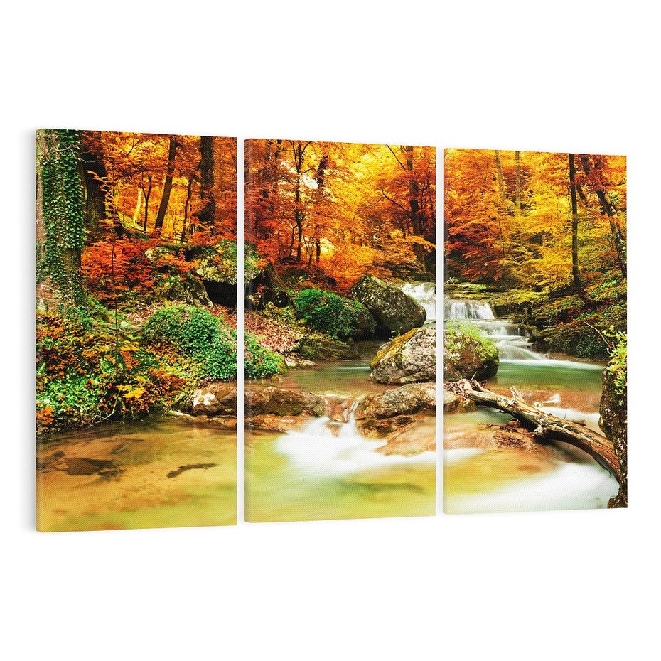 Obraz na płótnie 120x80 - Idylliczny las z bujnym strumykiem - las, drzewa