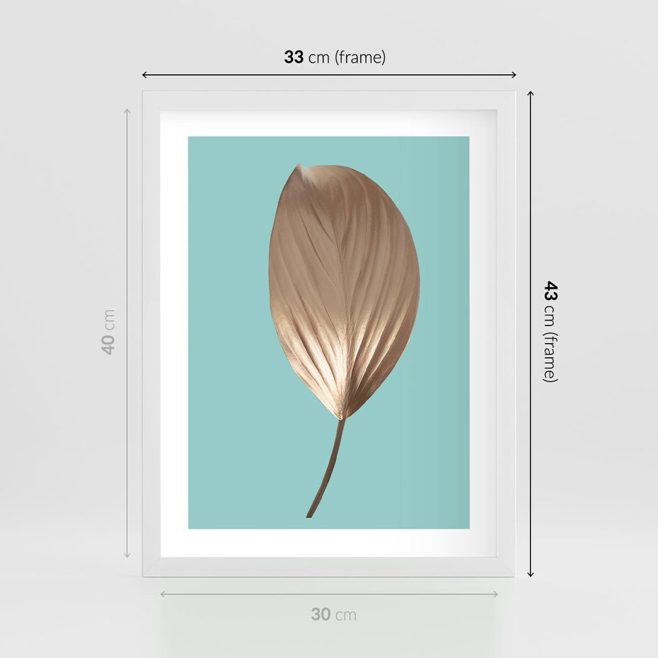 Plakat w ramie 30x40 - Delikatna Harmonia - złote, liście - rama biała